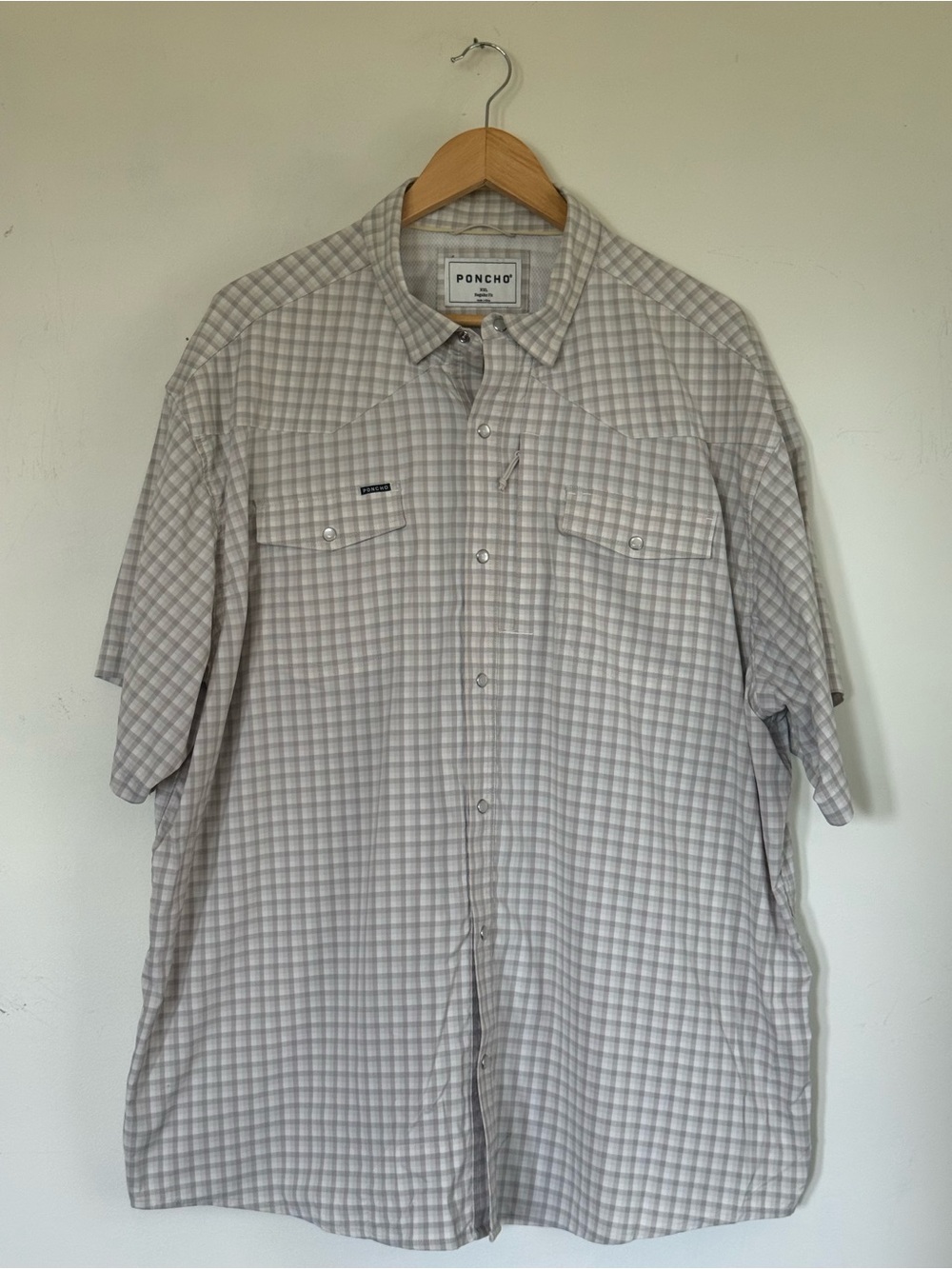 Poncho Childress Western Short Sleeve Shirt Grey Plaid Pearl Buttons Mens XXL